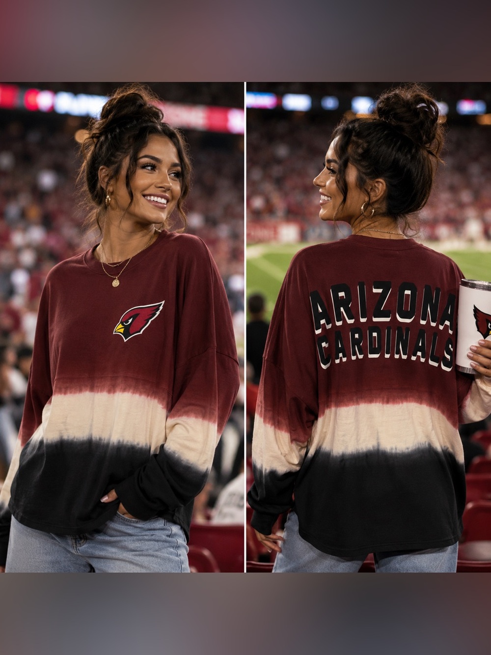 🆕 Fanatics Arizona Cardinals Ombre Long Sleeve Spirit Jersey NWT Women’s Large